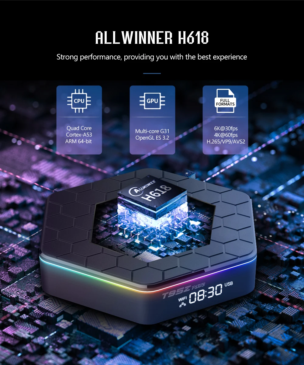 Alternative view of Global Version Smart TV Box WIFI6 Bluetooth 5 AllwinnerH618 32GB 64GB T95ZPLUS 4K HDR10 Stream Media Player Multi Language