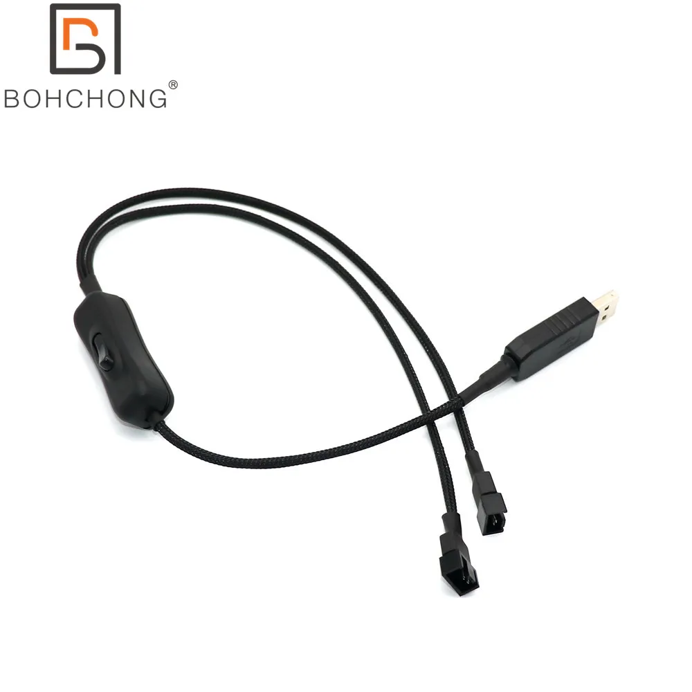 Y Splitter USB Fan Adapter Cable Speed 5V 12V Step-Up USB to Fan Dual 3Pin 4Pin PC Sleeved Power Cable 57 colors Sleeve Switch