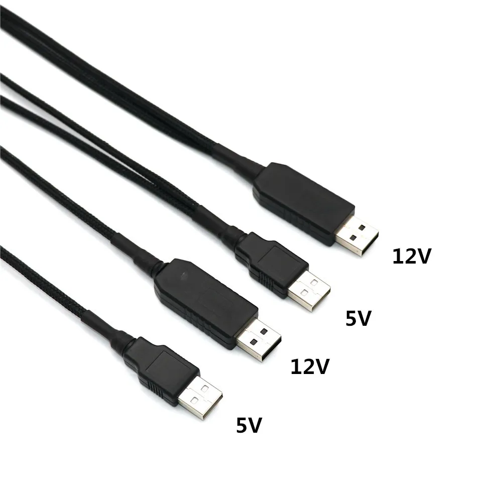 Y Splitter USB Fan Adapter Cable Speed 5V 12V Step-Up USB to Fan Dual 3Pin 4Pin PC Sleeved Power Cable 57 colors Sleeve Switch
