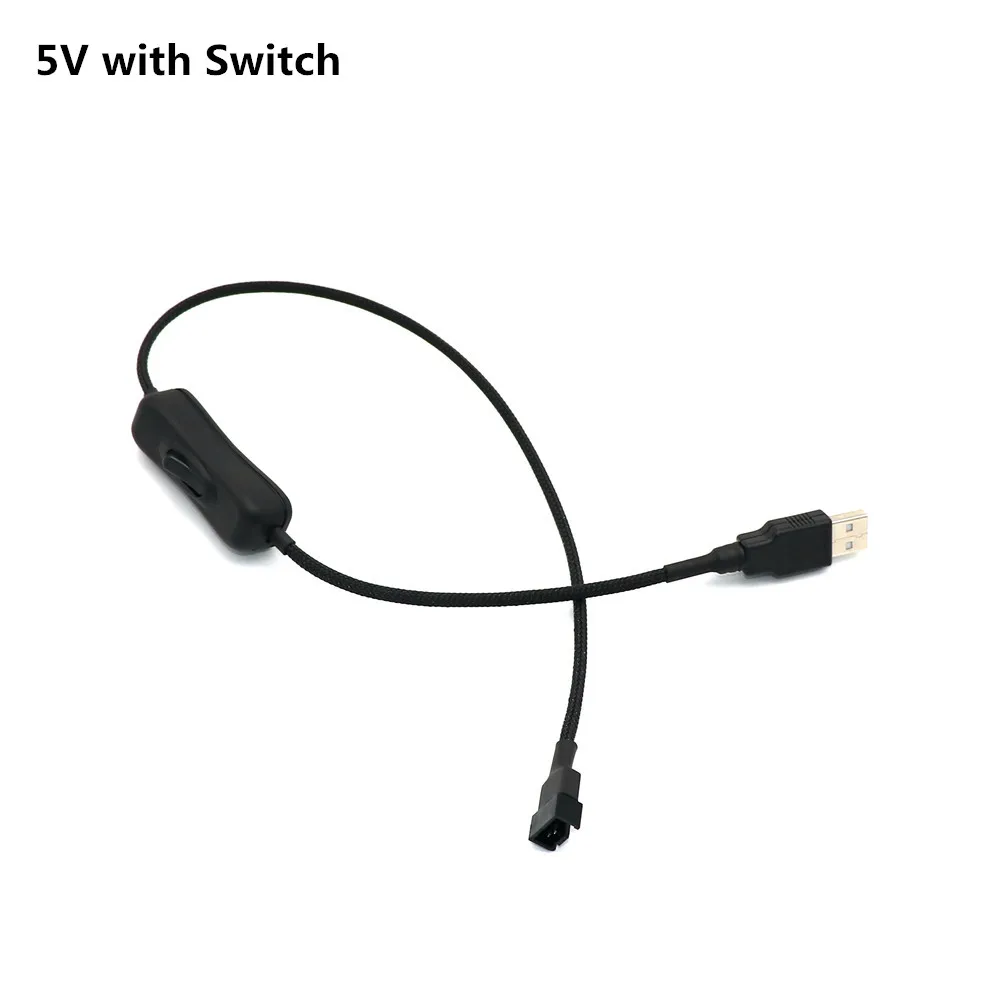 Y Splitter USB Fan Adapter Cable Speed 5V 12V Step-Up USB to Fan Dual 3Pin 4Pin PC Sleeved Power Cable 57 colors Sleeve Switch