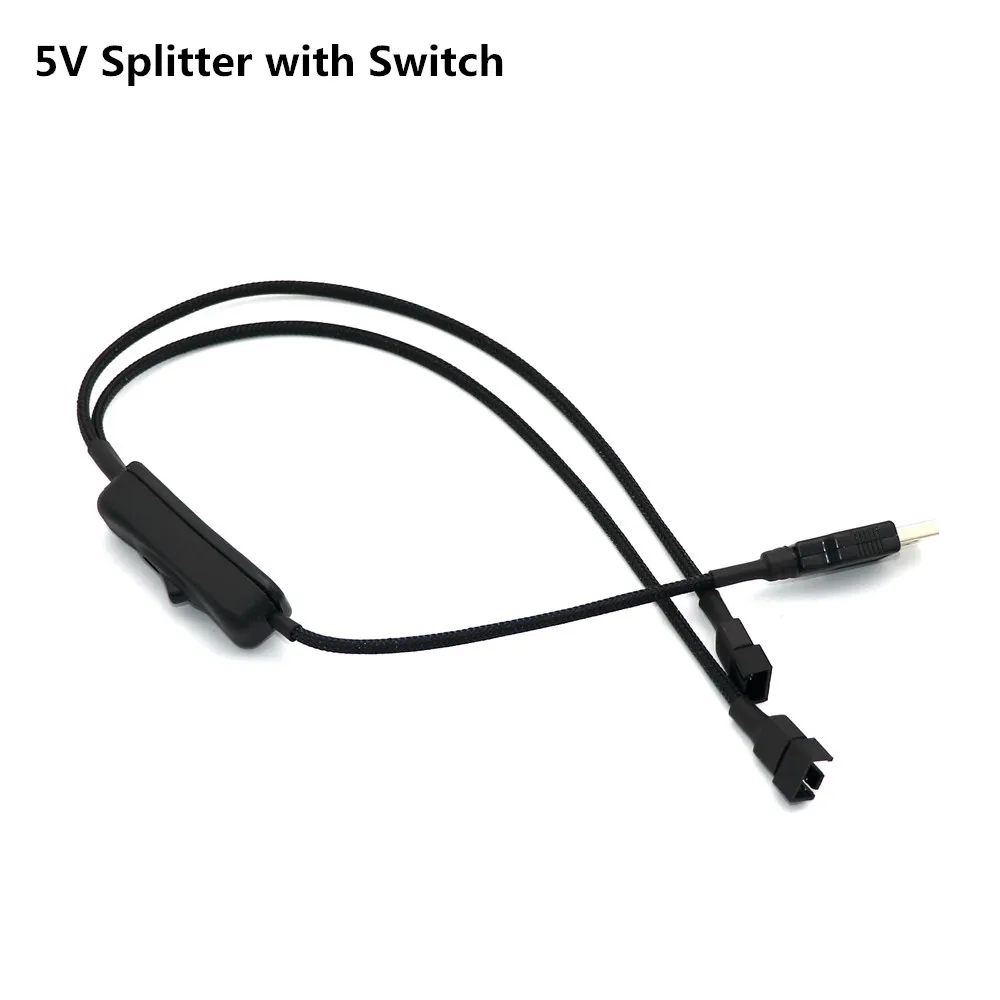 Y Splitter USB Fan Adapter Cable Speed 5V 12V Step-Up USB to Fan Dual 3Pin 4Pin PC Sleeved Power Cable 57 colors Sleeve Switch