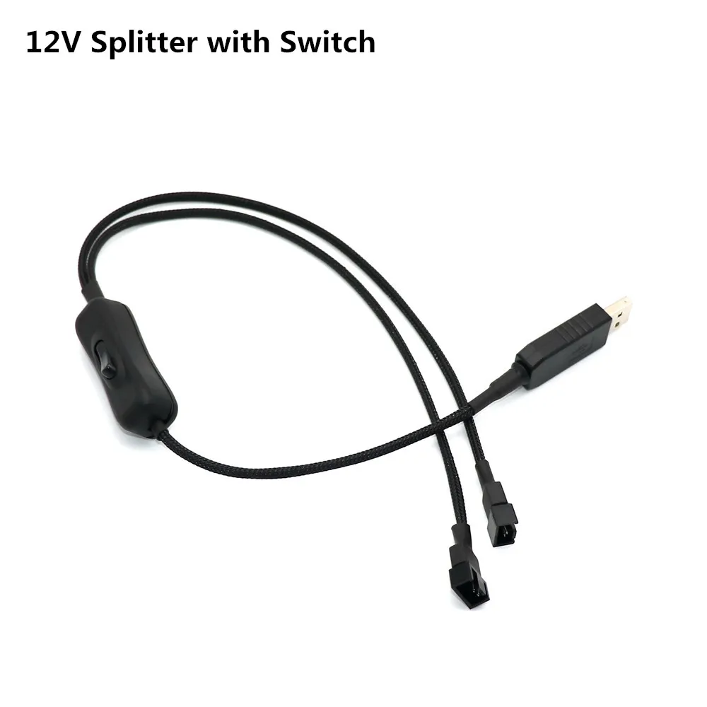 Y Splitter USB Fan Adapter Cable Speed 5V 12V Step-Up USB to Fan Dual 3Pin 4Pin PC Sleeved Power Cable 57 colors Sleeve Switch