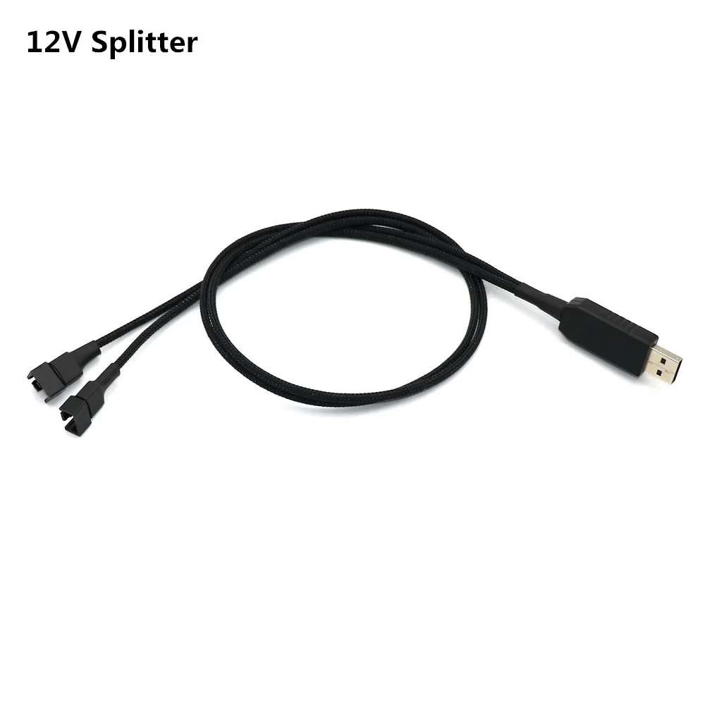 Y Splitter USB Fan Adapter Cable Speed 5V 12V Step-Up USB to Fan Dual 3Pin 4Pin PC Sleeved Power Cable 57 colors Sleeve Switch