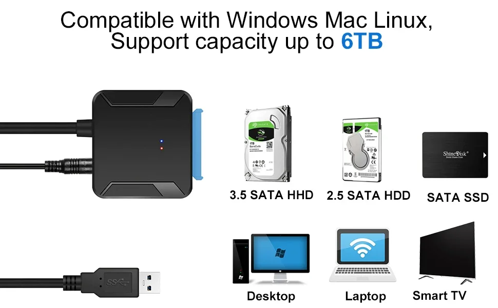 SATA to USB 3.0 Adapter Cable for 3.5/2.5 Inch SSD HDD SATA III Hard Drive Disk Converter Support UASP with 12V Power Adapter