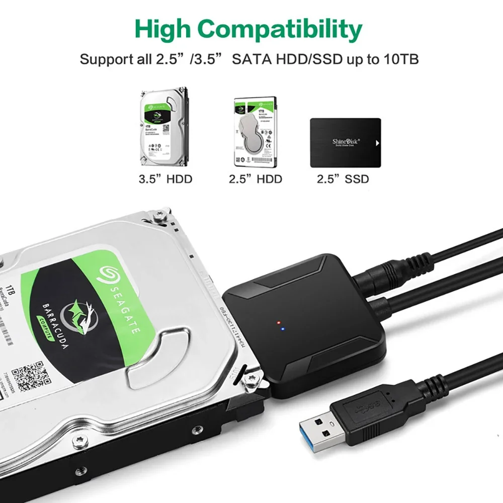 Alternative view of SATA to USB 3.0 Adapter Cable for 3.5/2.5 Inch SSD HDD SATA III Hard Drive Disk Converter Support UASP with 12V Power Adapter