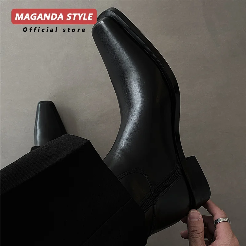 Alternative view of Original design small square Chelsea boots for men's new high-end short boots feminine temperament unisex motorcycle boots