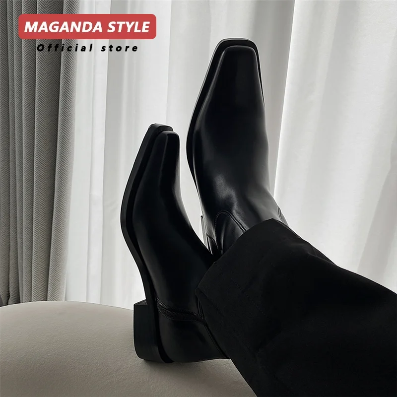 Original design small square Chelsea boots for men's new high-end short boots feminine temperament unisex motorcycle boots