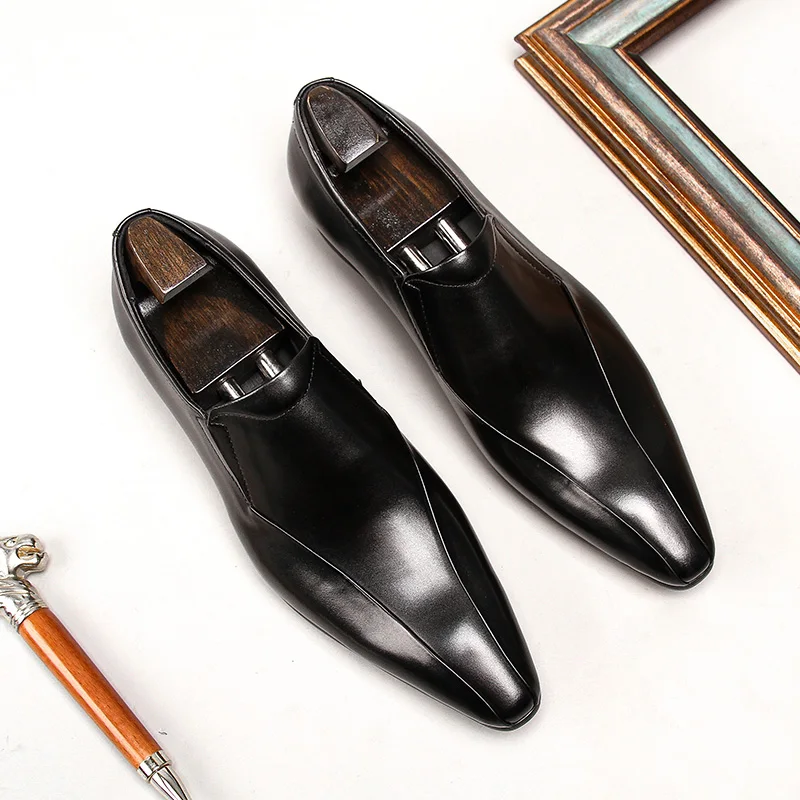 Alternative view of Spring/Autumn Men's Genuine Leather Pointed Toe Slip-On Black/Brown Business Office Wedding For Men Flats Shoes