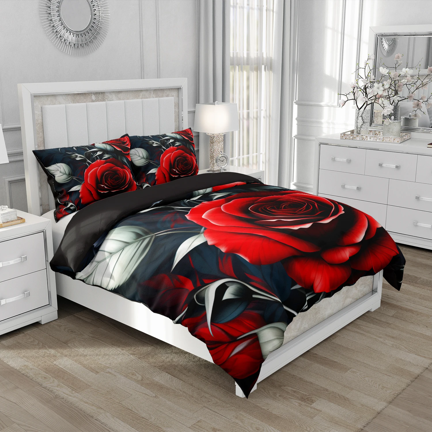 Alternative view of Red Roses Duvet Cover Set Queen Size King Full 3D Bedding Sets Flower Pillowcase Quilt/Comforter Cover sets Linens Bed 140x200