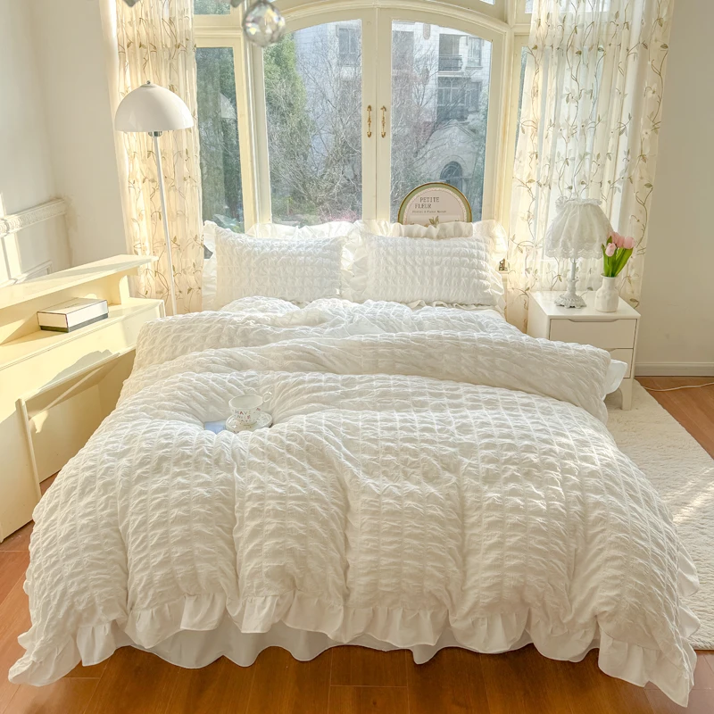 Alternative view of Korean Princess Style Lace Ruffles Bedding Set Skin-friendly Soft Seersucker Duvet Cover Set Bed Sheet Or Bed Skirt Pillowcases
