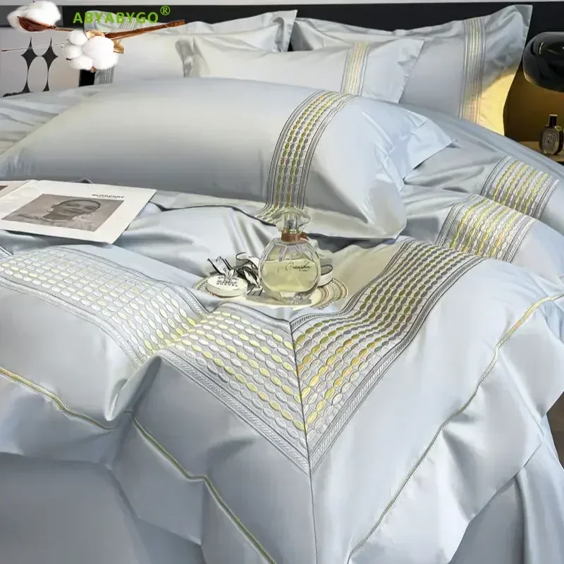 100% Egyptian Cotton Bedding Set Luxury 60S Long Staple Cotton Embroidery Duvet Cover Set Bed Sheets Pillowcases Home Textiles