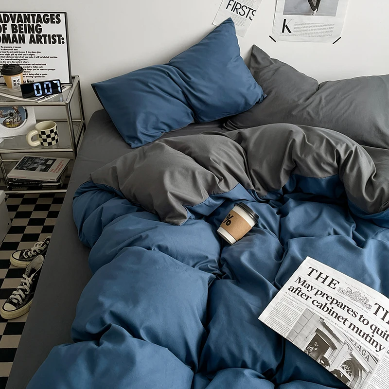 Alternative view of 3-piece double color duvet cover + pillowcase, bedding set, soft and breathable bedroom or guest room (without core)