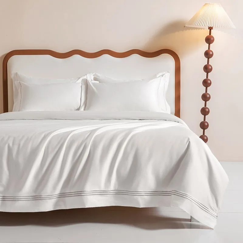 Alternative view of 1000TC Egyptian Cotton White Duvet Cover Set with Silver Embroidery Border(1Duvet Cover+2Pillow Shams)Soft Breathable