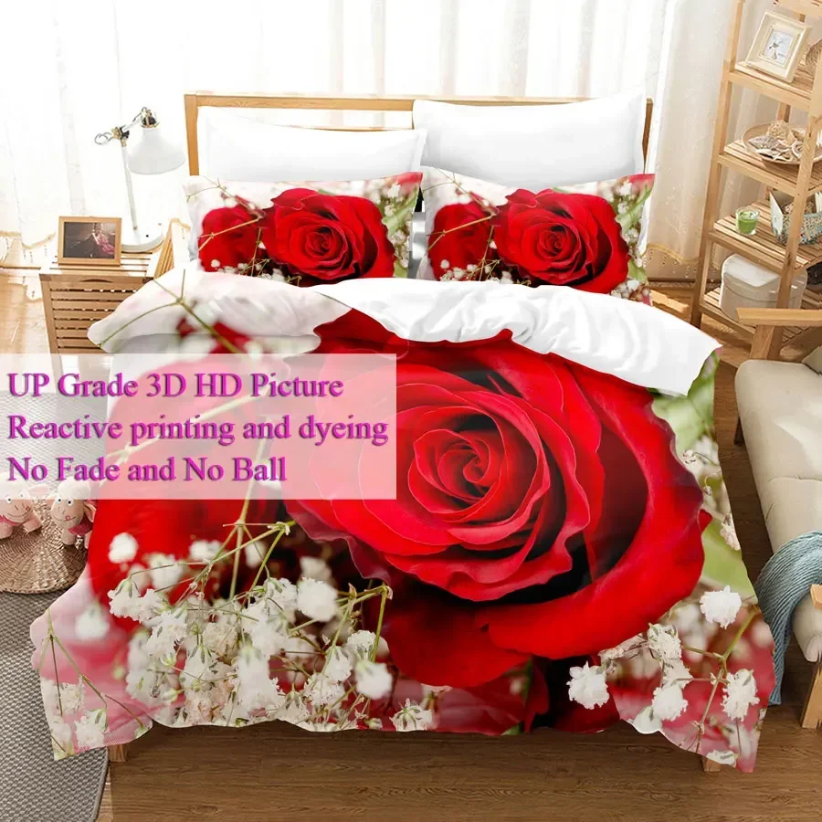 Alternative view of Red Roses Duvet Cover Set Queen Size King Full 3D Bedding Sets Flower Pillowcase Quilt Linens Single Double Bed