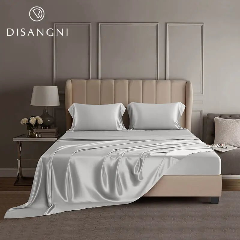 Alternative view of DISANGNI 22 Momme 100% Mulberry Silk Bedding Set - 4-Piece Luxury (2 Pillowcases, 1 Fitted Sheet, 1 Flat Sheet) - 6A Grade Natur