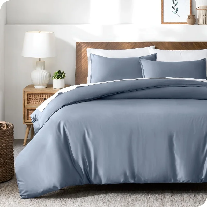 Alternative view of 3pcs Lyocell Bamboo Fiber Duvet Cover Set,Luxury Solid Summer Silky Cooling Bedding Set(no Sheet),Single Quilt Cover+Pillowcases