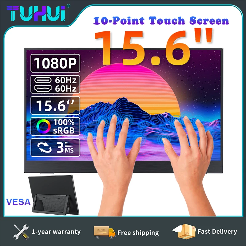 TUHUI 15.6'' Touch Portable Monitor Gaming 1080P FHD IPS USB-C HDMI Computer Display for Switch Xbox One PS4/5 Phone Pc Laptop