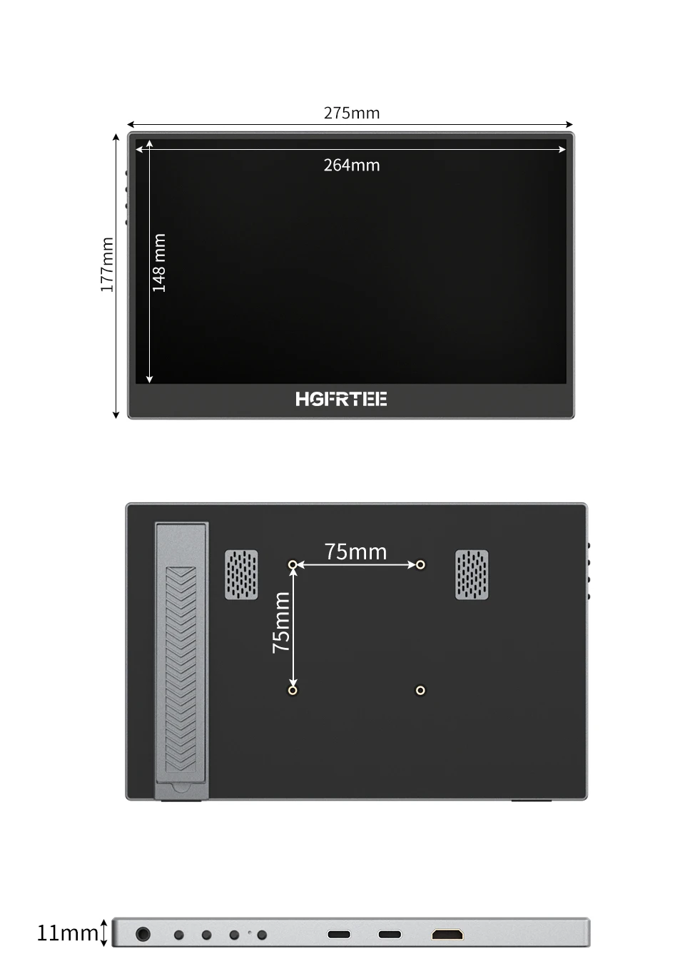 11.9 inch Portable Monitor 100%SRGB 1080P FHD IPS USB-C, Second External Ultra-Thin Gaming Monitor for Laptop PC Mac Phone Swich