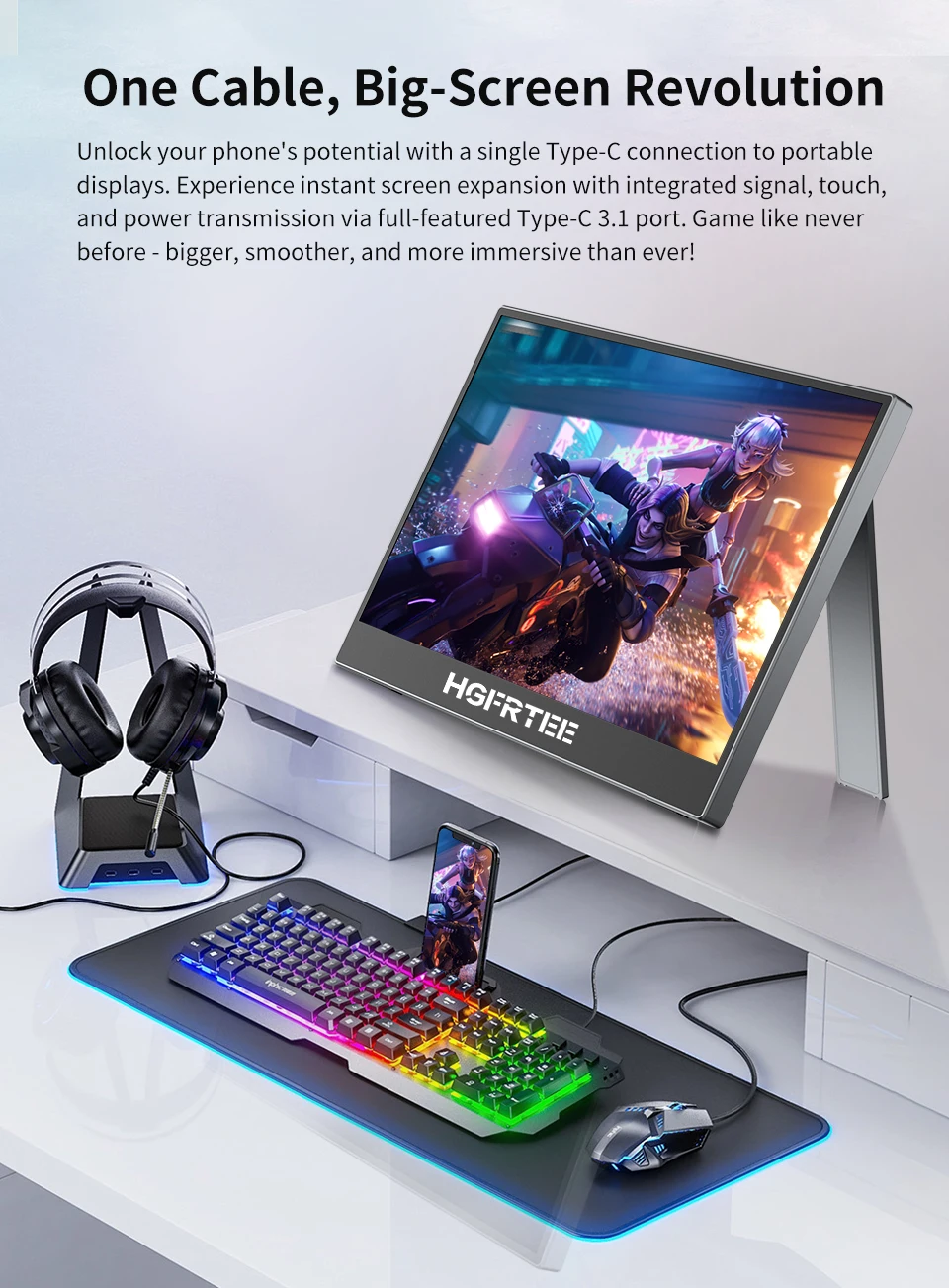 11.9 inch Portable Monitor 100%SRGB 1080P FHD IPS USB-C, Second External Ultra-Thin Gaming Monitor for Laptop PC Mac Phone Swich