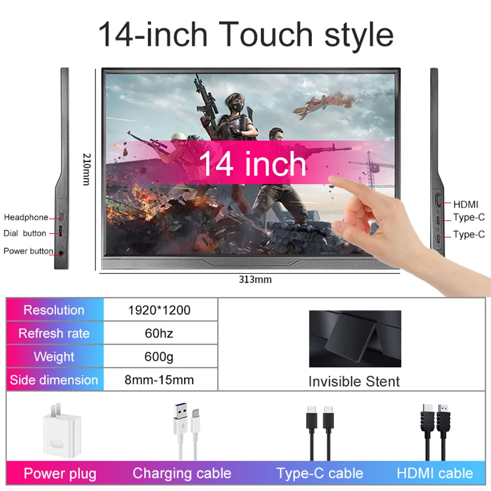 LANLIPU 14 Inch Portable Monitor Touch Screen 16:10 400cd/m2 Gaming Computer Extend Display For XBox PS4/ 5 Switch Loptop LANLIPU 14 Inch Portable Monitor Touch Screen 16:10 400cd/m2 Gaming Computer Extend Display For XBox PS4/ 5 Switch Loptop