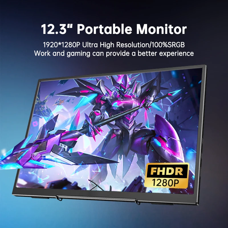 Alternative view of 12.3 inch portable monitor 1280P 400cd/m² 60hz gaming monitor Built-in speakers for ps3/4/5 Swtich Xbox laptop iphone PC