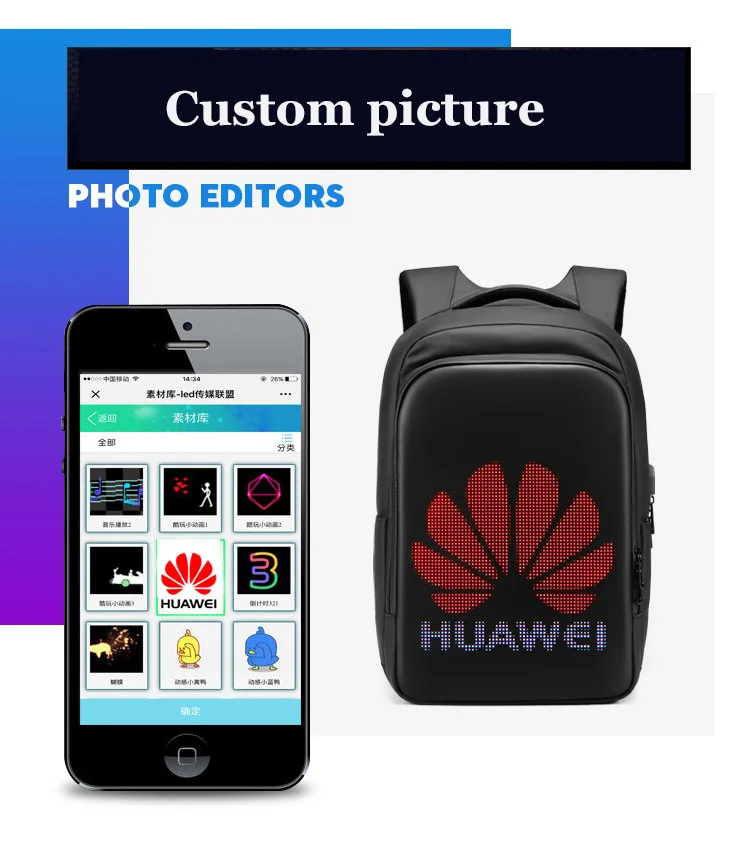 Alternative view of LED Display backpack Business travel 15.6 Inch Laptop Backpack Men DIY Smart backpack school Backpack woman multimedia backpack