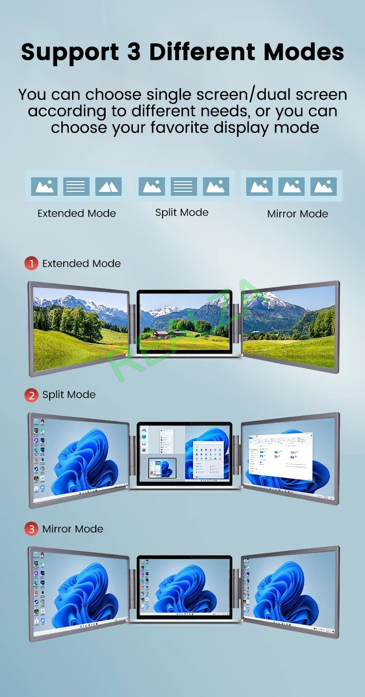 14 Inch 1920 x 1200 Three Screen Display Portable Monitor USB-C 3.1 IPS Foldable Dual External Monitor For 13.3 - 17 Inch Laptop