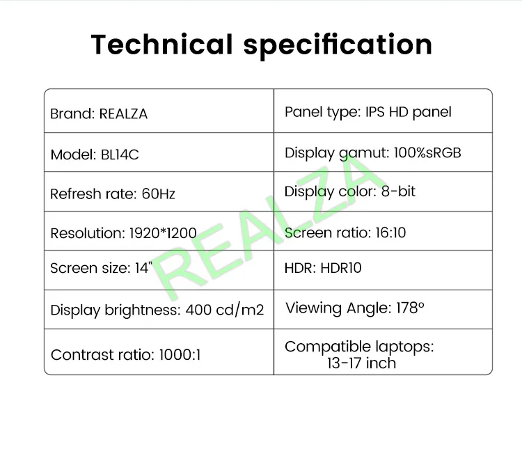 14 Inch 1920 x 1200 Three Screen Display Portable Monitor USB-C 3.1 IPS Foldable Dual External Monitor For 13.3 - 17 Inch Laptop