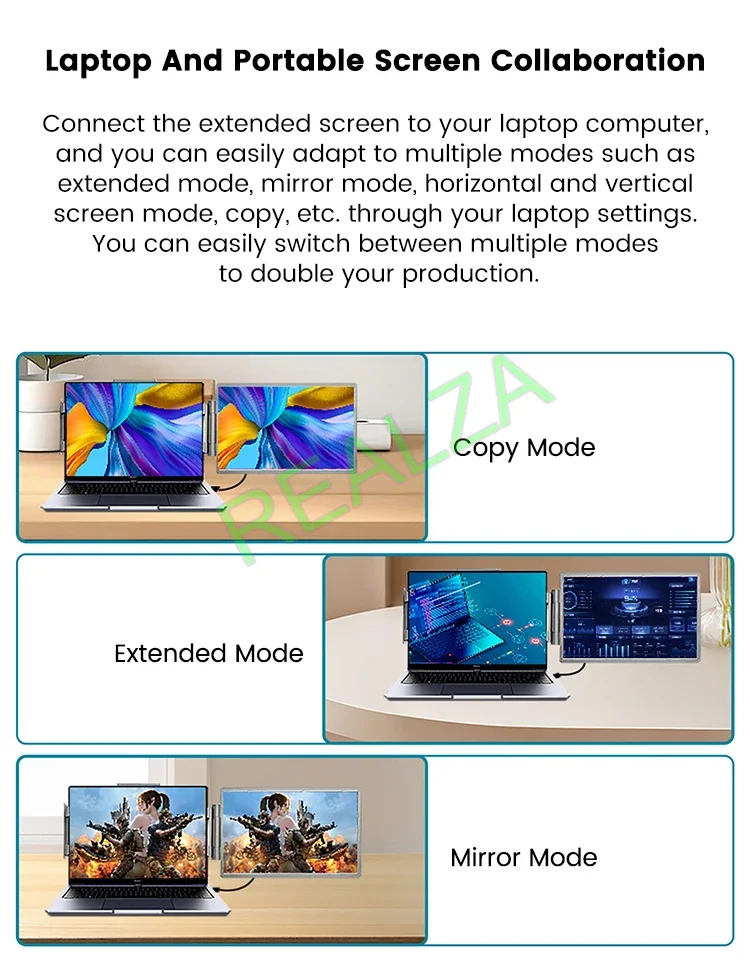14 Inch 1920 x 1200 Three Screen Display Portable Monitor USB-C 3.1 IPS Foldable Dual External Monitor For 13.3 - 17 Inch Laptop