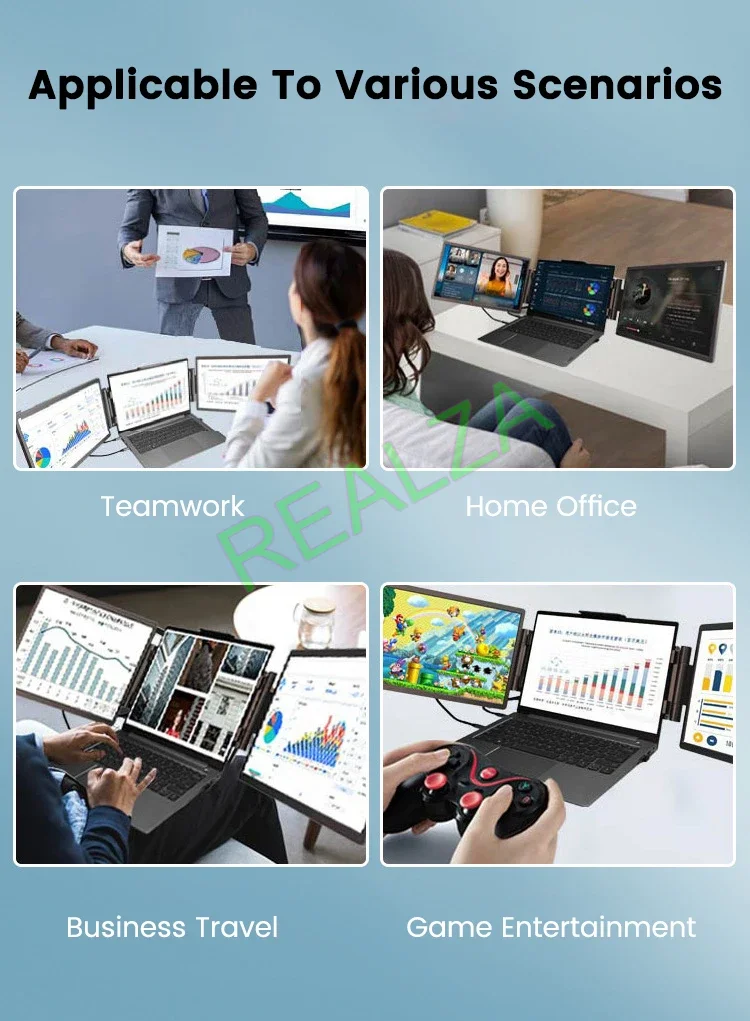 14 Inch 1920 x 1200 Three Screen Display Portable Monitor USB-C 3.1 IPS Foldable Dual External Monitor For 13.3 - 17 Inch Laptop