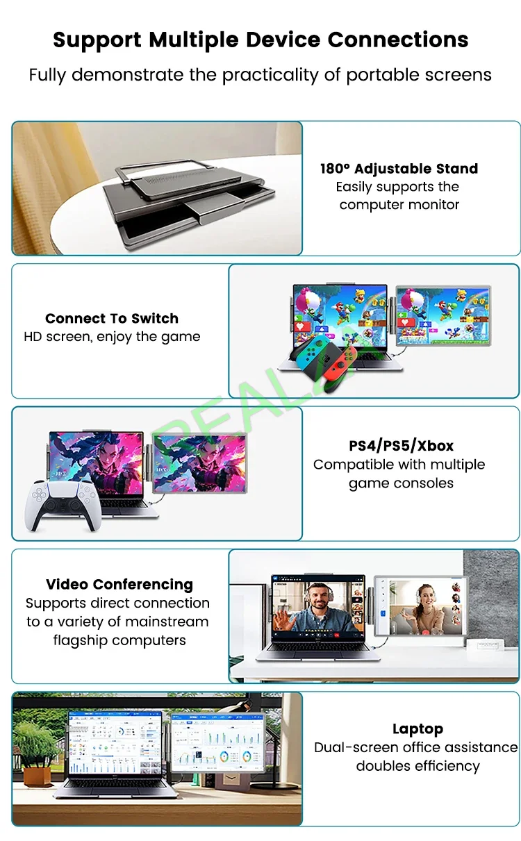 14 Inch 1920 x 1200 Three Screen Display Portable Monitor USB-C 3.1 IPS Foldable Dual External Monitor For 13.3 - 17 Inch Laptop