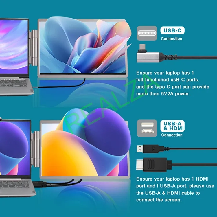 14 Inch 1920 x 1200 Three Screen Display Portable Monitor USB-C 3.1 IPS Foldable Dual External Monitor For 13.3 - 17 Inch Laptop