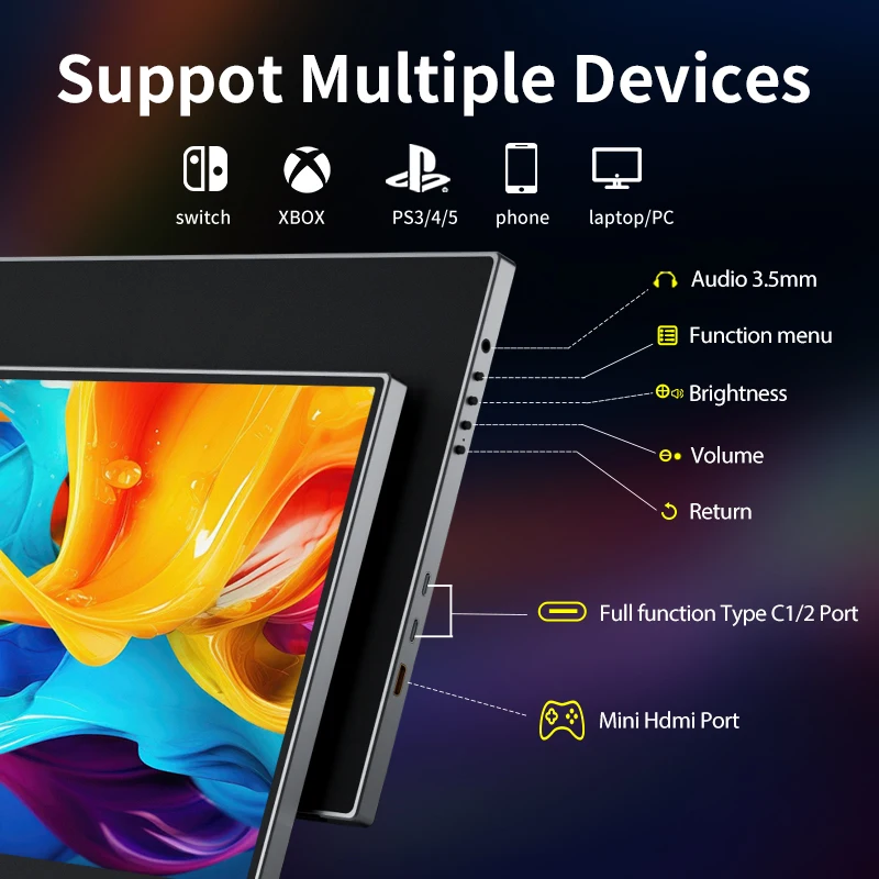 Alternative view of HGFRTEE 15.6 inch Portable Monitor FHD 1080P with HDMI USB-C Second Monitor Extended Display for PC Laptop Mac Switch Xbox PS4/5