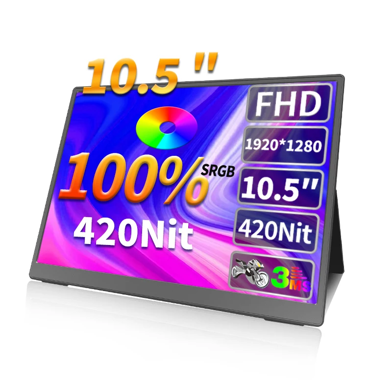 Alternative view of HGFRTEE 10.5 inch Portable Monitor 1280P IPS FHD 100% SRGB 1500:1 For Laptop Mac Xbox PS4/5 Switch Mini Display