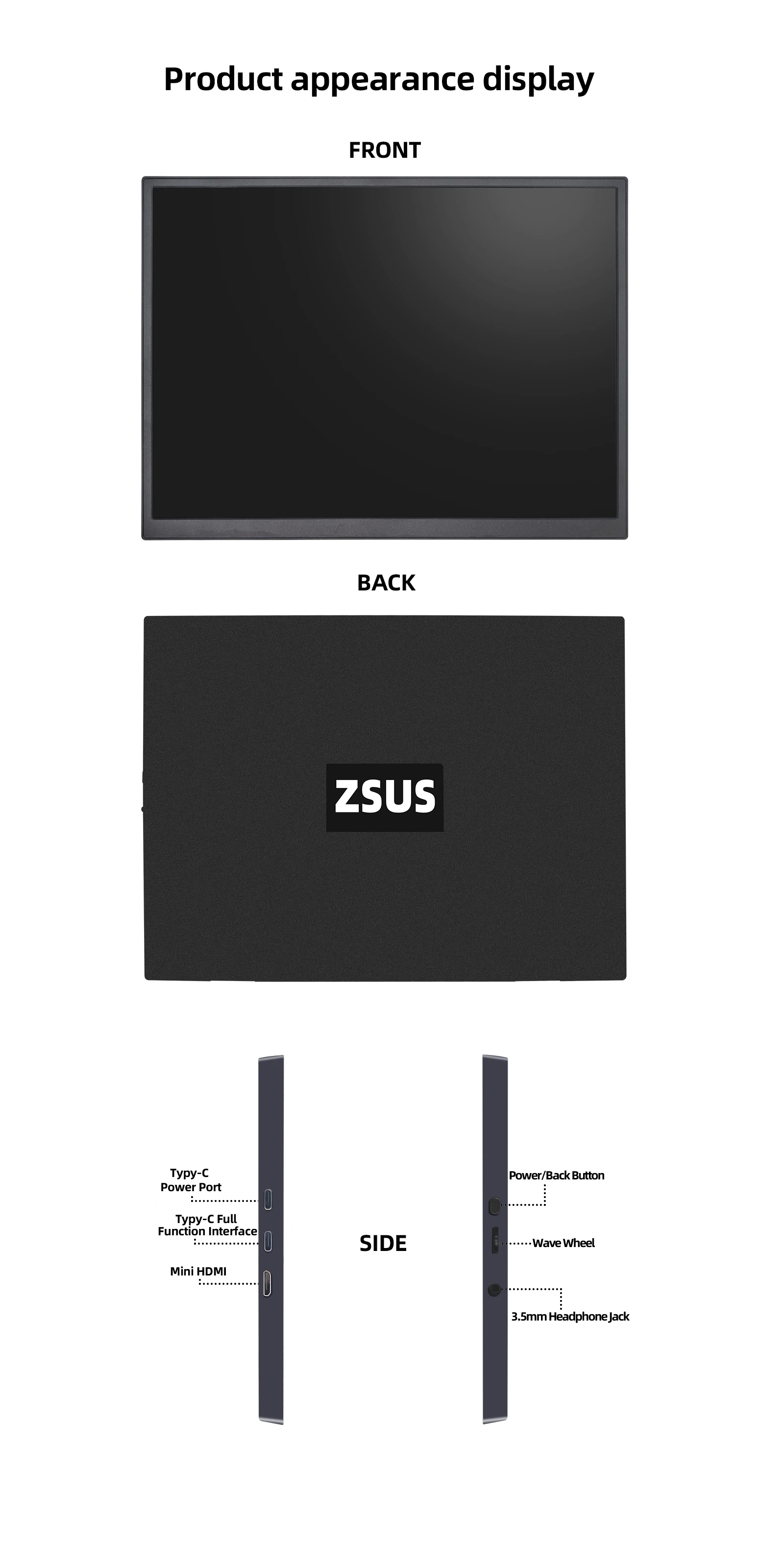 ZSUS 10.5-Inch Portable Monitor 1280P 100%sRGB 15:10 Low Blue Light For XBox PS4 / 5 Switch Cell Phone PC Loptop Extension ZSUS 10.5-Inch Portable Monitor 1280P 100%sRGB 15:10 Low Blue Light For XBox PS4 / 5 Switch Cell Phone PC Loptop Extension