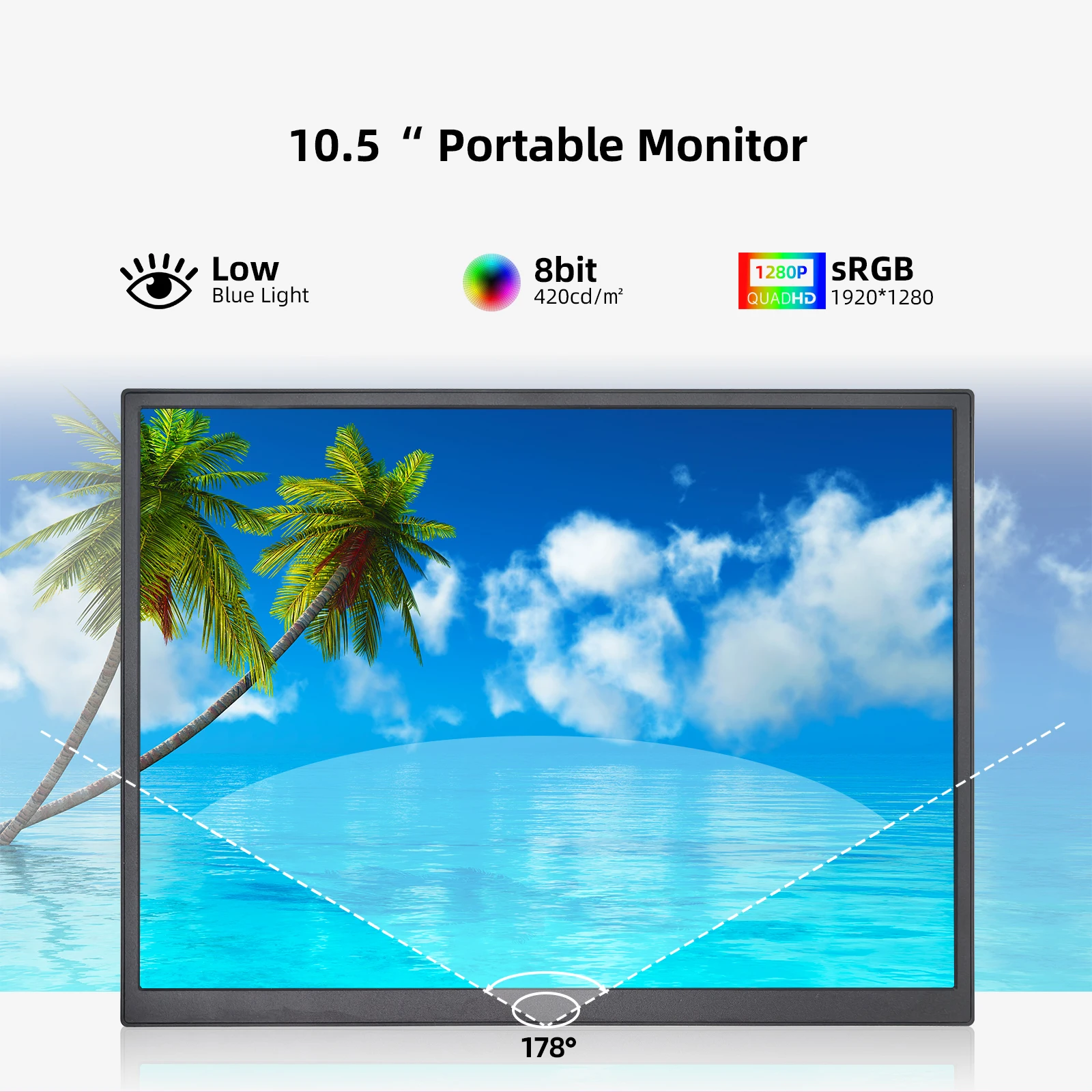 ZSUS 10.5-Inch Portable Monitor 1280P 100%sRGB 15:10 Low Blue Light For XBox PS4 / 5 Switch Cell Phone PC Loptop Extension ZSUS 10.5-Inch Portable Monitor 1280P 100%sRGB 15:10 Low Blue Light For XBox PS4 / 5 Switch Cell Phone PC Loptop Extension