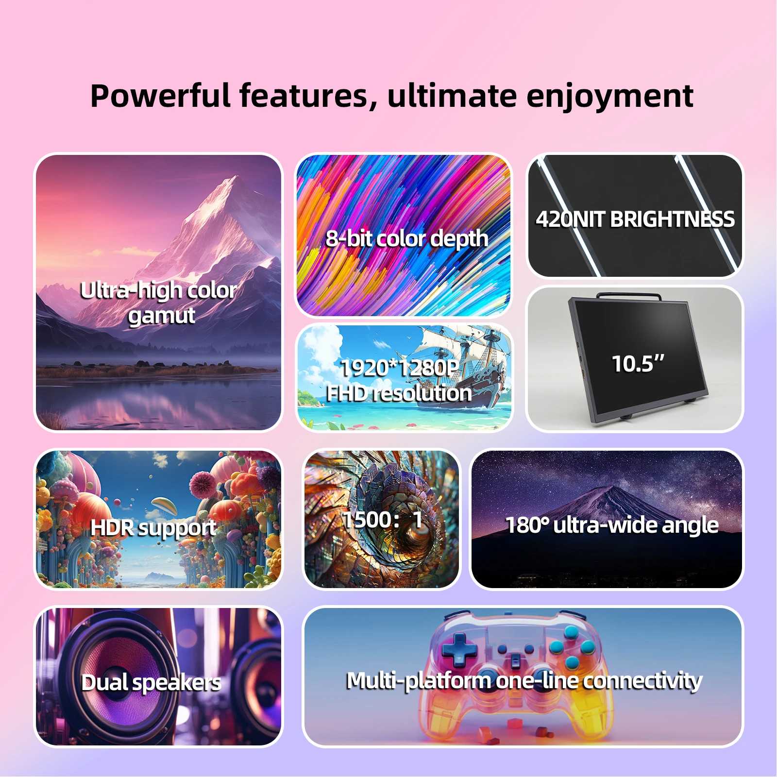 Alternative view of ZSUS 10.5-Inch Portable Monitor 1280P 100%sRGB 15:10 Low Blue Light For XBox PS4 / 5 Switch Cell Phone PC Loptop Extension