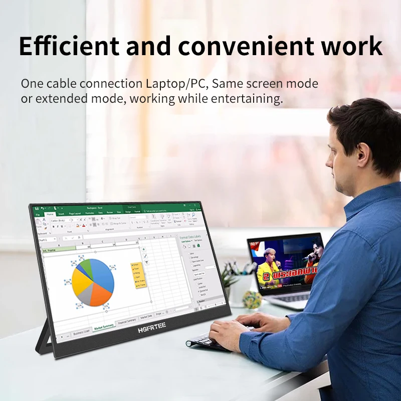 Alternative view of HGFRTEE 16inch Touch Portable Monitor 16:10 96%sRGB 350Cd/m² Second Screen For Laptop With Holder Stand Type-C HDMI-Compatible