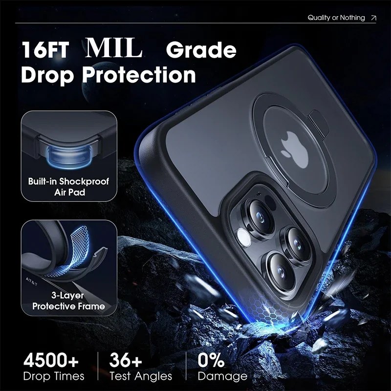 Alternative view of Matte Phone Case with Magnetic Ring Stand for iPhone 17 Pro Max Air 16 15 14 Case Plus 12 13 11 Mobile Cases Ultra Slim Cover