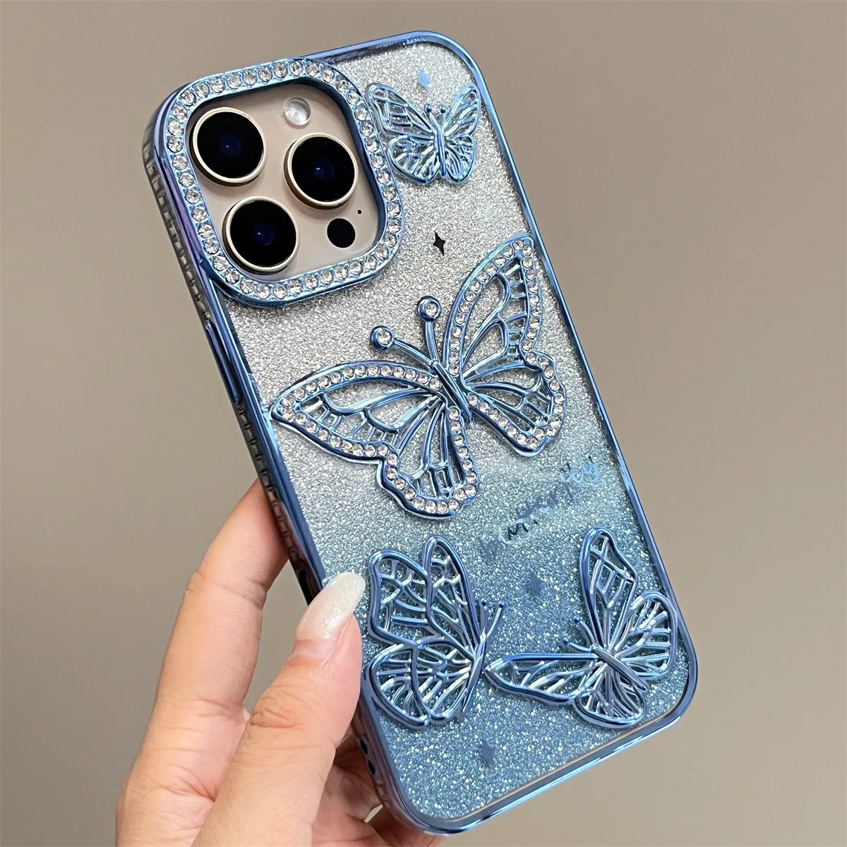 Women Girl's Diamond Butterfly Phone Case for iPhone 16 11 12 13 14 15 Pro Max 16 Plus Transparent Plating Soft Silicone Cover
