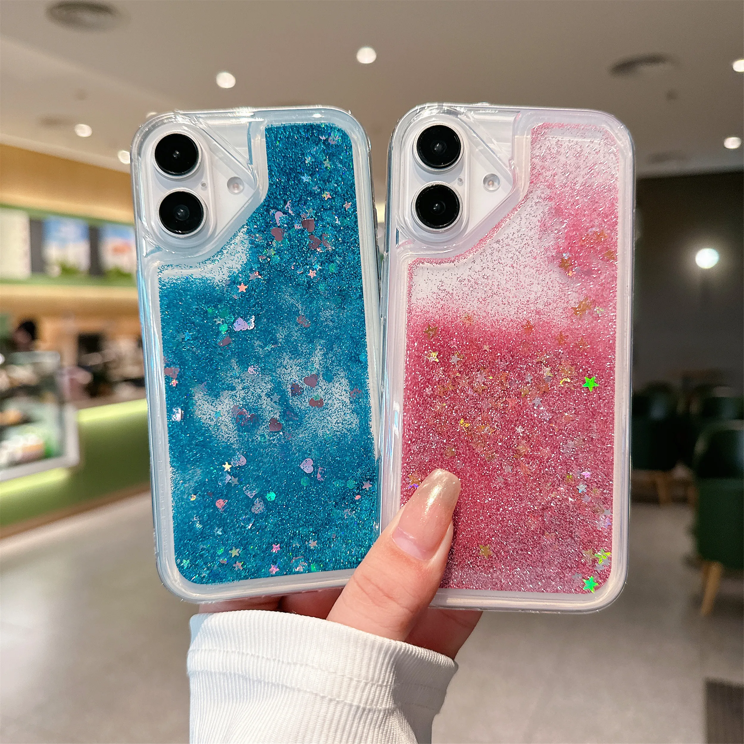 Alternative view of Shining Glitter Quicksand Clear Case For iPhone 17 Air 16 15 14 13 12 Mini 11 Pro Max Plus XR Bling Sequins Soft Bumper Cover