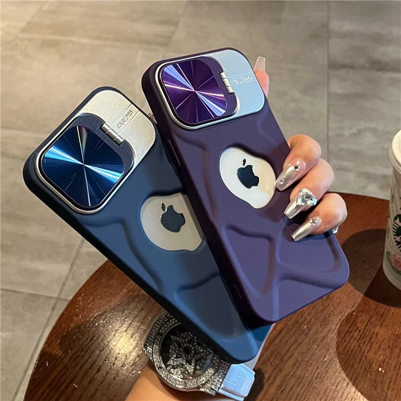 Alternative view of For iPhone 16 Pro Max Luxury Hollow Out Lens Dazzling Holder Stand Phone Case For iPhone 11 12 13 14 15 Plus 17 Air Back Cover