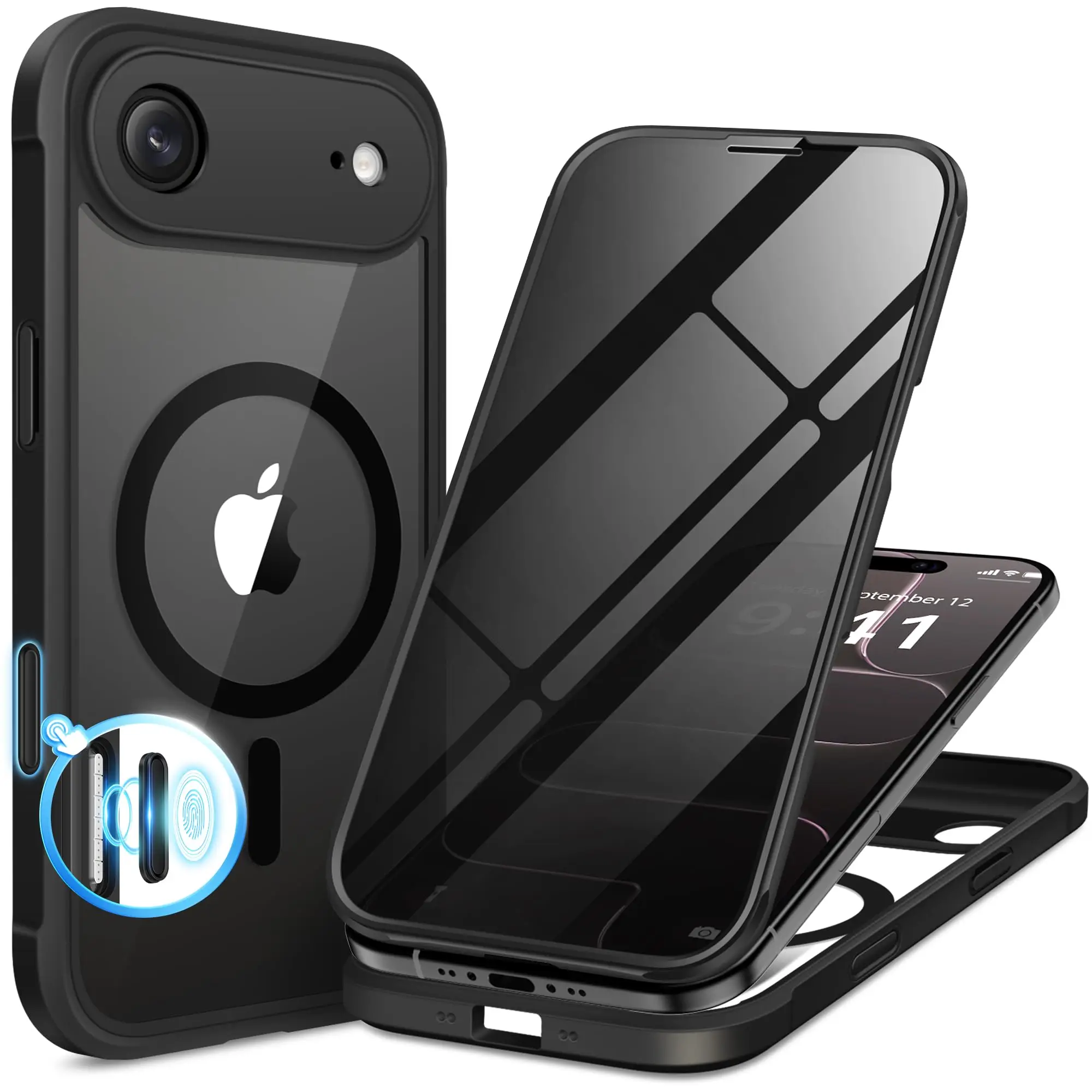 For iPhone Air Case with MagSafe Built-in Privacy Screen Protector and Camera Protection Full Body Shockproof Clear Phone Case